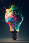 Creative light bulb abstract on glowing blue background ,generative AI